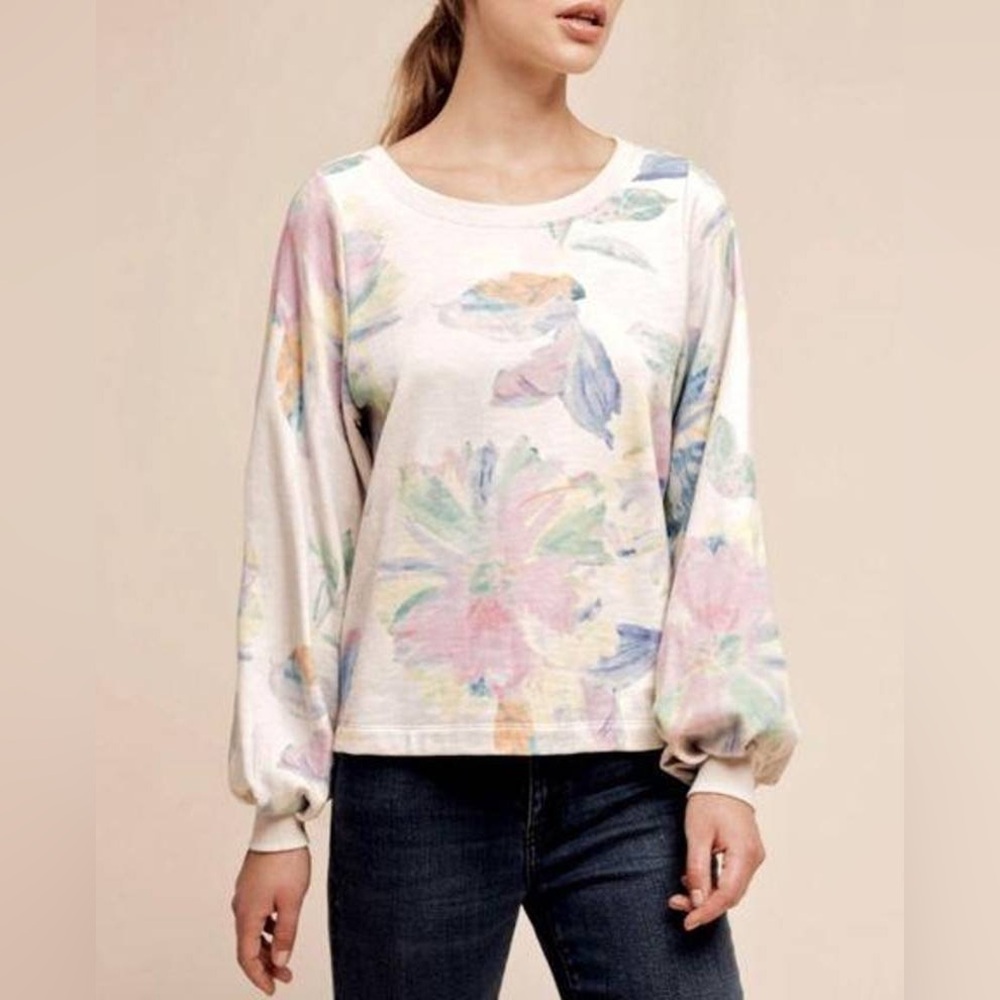 Anthropologie Pastel Watercolor Floral Long-Sleeve Top